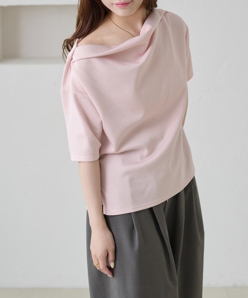 apres jour clair（アプレジュールクレア）の「【apres jour clair】ドレープラメトップス（Tシャツ/カットソー・レディース・グレー/ピンク/ネイビー/アイボリー・X-LARGE/フリー）」の19枚目の写真