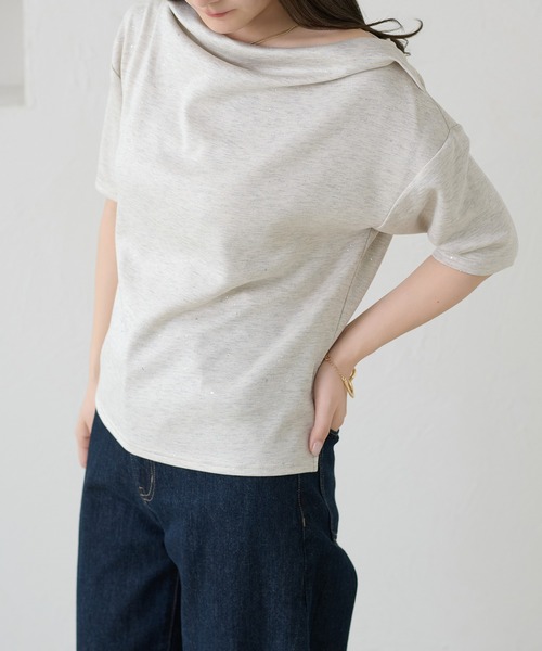apres jour clair（アプレジュールクレア）の「【apres jour clair】ドレープラメトップス（Tシャツ/カットソー・レディース・グレー/ピンク/ネイビー/アイボリー・X-LARGE/フリー）」の6枚目の写真