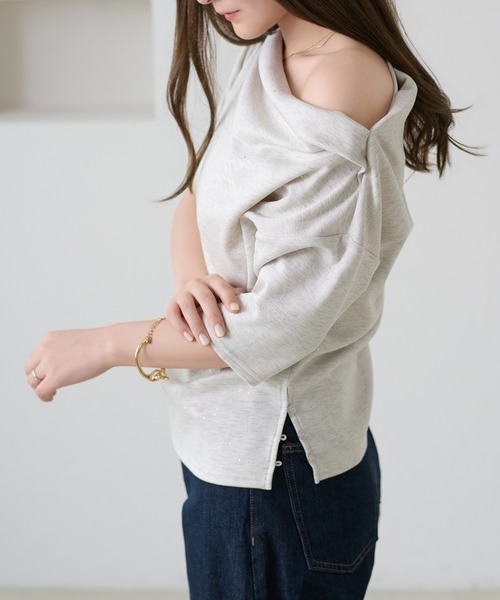 apres jour clair（アプレジュールクレア）の「【apres jour clair】ドレープラメトップス（Tシャツ/カットソー・レディース・グレー/ピンク/ネイビー/アイボリー・X-LARGE/フリー）」の7枚目の写真
