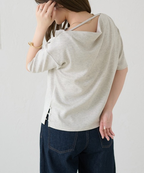 apres jour clair（アプレジュールクレア）の「【apres jour clair】ドレープラメトップス（Tシャツ/カットソー・レディース・グレー/ピンク/ネイビー/アイボリー・X-LARGE/フリー）」の8枚目の写真
