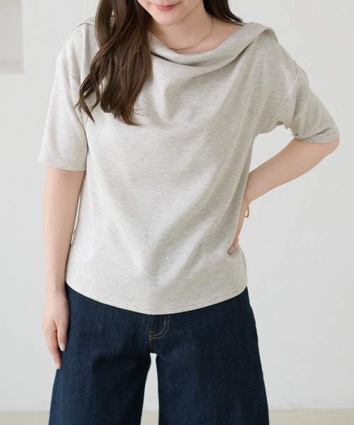 apres jour clair（アプレジュールクレア）の「【apres jour clair】ドレープラメトップス（Tシャツ/カットソー・レディース・グレー/ピンク/ネイビー/アイボリー・X-LARGE/フリー）」の9枚目の写真