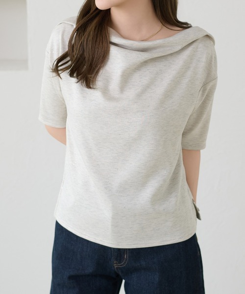 apres jour clair（アプレジュールクレア）の「【apres jour clair】ドレープラメトップス（Tシャツ/カットソー・レディース・グレー/ピンク/ネイビー/アイボリー・X-LARGE/フリー）」の10枚目の写真