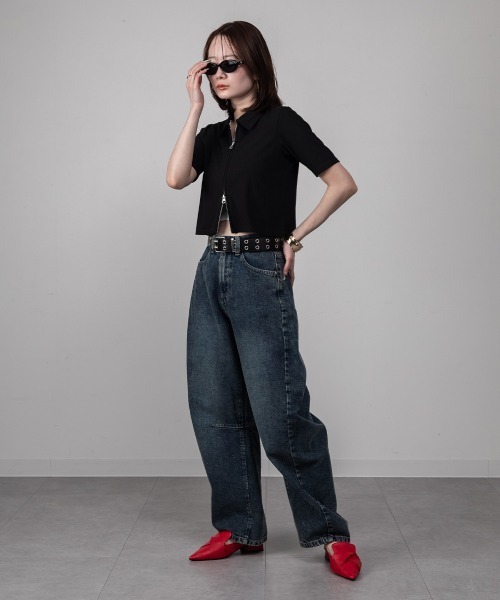 mellomela.（メロメラ）の「Wジップ襟付きカーディガン（Tシャツ/カットソー・レディース・ブラック/オフホワイト・M）」の13枚目の写真
