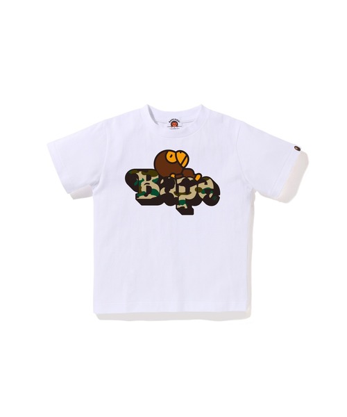 A BATHING APE(アベイシングエイプ)の「1ST CAMO MILO ON BAPE TEE(Tシャツ/カットソー・キッズ・ブラック×グリーン/ホワイト×イエロー/ホワイト×グリーン/ブラック×イエロー・130/110/140/100/90/120)」の3枚目の写真