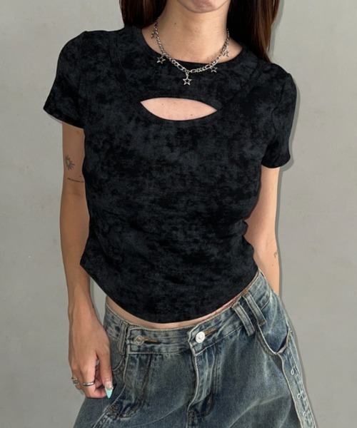 Bamm（バム）の「カットアウトコンパクトT（Tシャツ/カットソー・レディース・チャコールグレー/ブラック/ホワイト・FREE）」の2枚目の写真