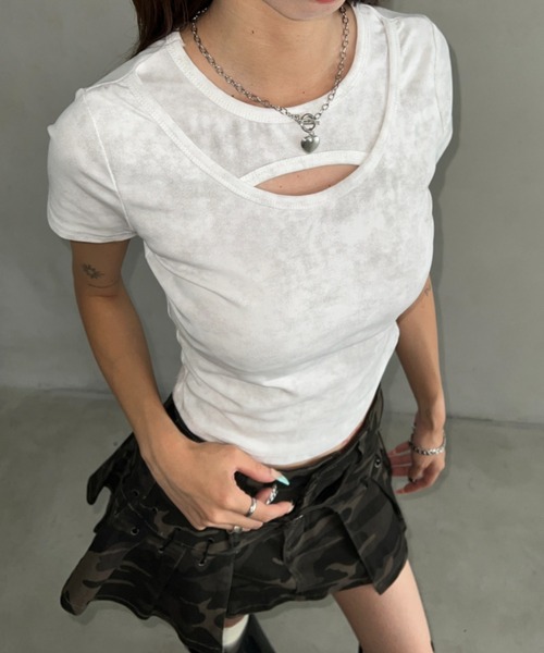 Bamm（バム）の「カットアウトコンパクトT（Tシャツ/カットソー・レディース・チャコールグレー/ブラック/ホワイト・FREE）」の13枚目の写真