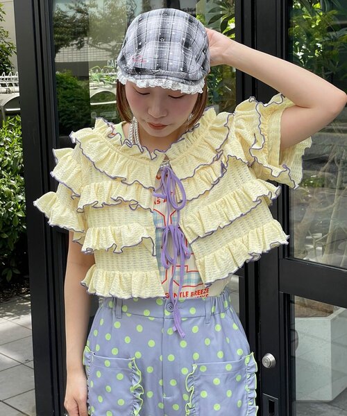 HELLO.SANFRANCISCO（ハローサンフランシスコ）の「【HELLO.SANFRANCISCO/ハローサンフランシスコ】2WAYフリルメロウボレロ（Tシャツ/カットソー・レディース・イエロー/サックスブルー/アイボリー・ONE SIZE）」の9枚目の写真