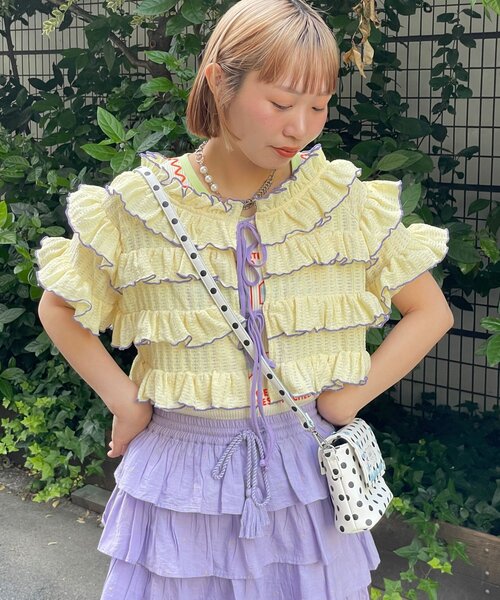 HELLO.SANFRANCISCO（ハローサンフランシスコ）の「【HELLO.SANFRANCISCO/ハローサンフランシスコ】2WAYフリルメロウボレロ（Tシャツ/カットソー・レディース・イエロー/サックスブルー/アイボリー・ONE SIZE）」の10枚目の写真