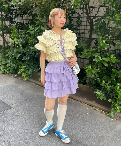 HELLO.SANFRANCISCO（ハローサンフランシスコ）の「【HELLO.SANFRANCISCO/ハローサンフランシスコ】2WAYフリルメロウボレロ（Tシャツ/カットソー・レディース・イエロー/サックスブルー/アイボリー・ONE SIZE）」の13枚目の写真