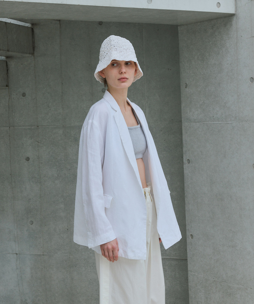 CALMER(カルメール)の「LINEN Jacket / リネンジャケット(その他アウター・レディース・ネイビー/ホワイト・2/1)」の1枚目の写真