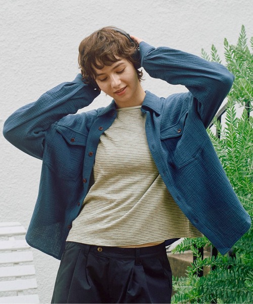 Zooodle(ズードル)の「Double Pocket Cotton Shirt - ダブルポケットコットンシャツ -(シャツ/ブラウス・メンズ・ネイビー/ベージュ・MEDIUM/LARGE)」の7枚目の写真