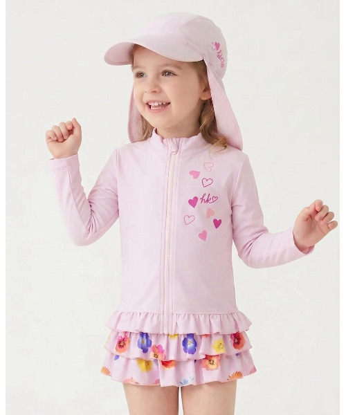 HAKKA KIDS（ハッカキッズ）の「ハートプリントラッシュガード（UVカット）（ラッシュガード・キッズ・ピンク/パープル・M/S/L）」の2枚目の写真