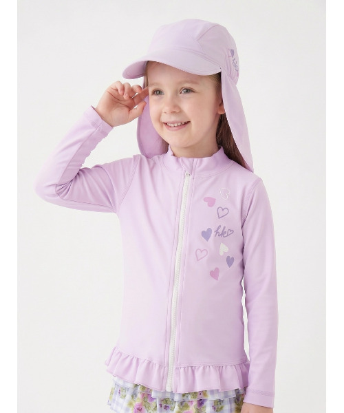 HAKKA KIDS（ハッカキッズ）の「ハートプリントラッシュガード（UVカット）（ラッシュガード・キッズ・ピンク/パープル・M/S/L）」の3枚目の写真