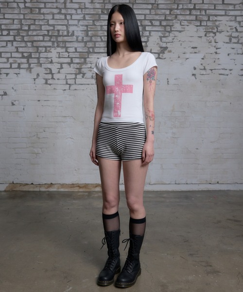 NIIER NOR(ニアノア)の「A'GEM/9 × .kom 『NIIER NOR/ニーアノア』WING CROSS SQUARE NECK TEE/羽クロススクエアネック Tシャツ(Tシャツ/カットソー・レディース・グレー/ホワイト・FREE)」の8枚目の写真