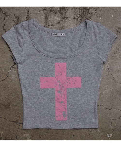 NIIER NOR(ニアノア)の「A'GEM/9 × .kom 『NIIER NOR/ニーアノア』WING CROSS SQUARE NECK TEE/羽クロススクエアネック Tシャツ(Tシャツ/カットソー・レディース・グレー/ホワイト・FREE)」の15枚目の写真