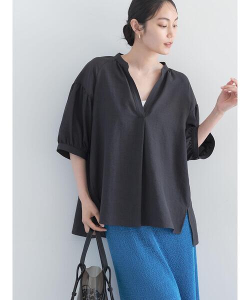 Te chichi(テチチ)の「ライトタンブラースキッパーBL(シャツ/ブラウス・レディース・オフホワイト/チャコールグレー/ブルー・F)」の3枚目の写真