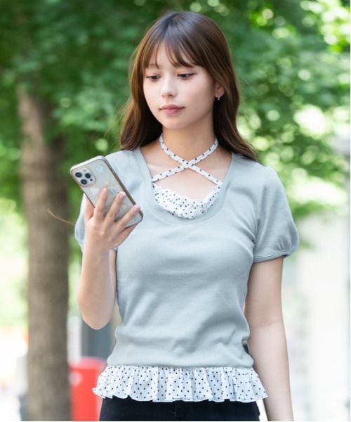 GORGE(ゴージ)の「《ホルターストラップ×ドットフリル》カットソー/韓国風×ガーリー/春夏/全3色(Tシャツ/カットソー・レディース・ブラック/オフホワイト/ライトブルー・F)」の10枚目の写真