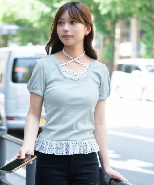 GORGE(ゴージ)の「《ホルターストラップ×ドットフリル》カットソー/韓国風×ガーリー/春夏/全3色(Tシャツ/カットソー・レディース・ブラック/オフホワイト/ライトブルー・F)」の11枚目の写真