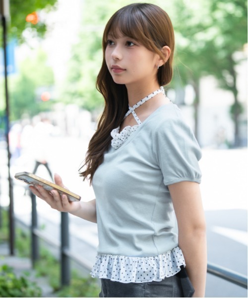 GORGE(ゴージ)の「《ホルターストラップ×ドットフリル》カットソー/韓国風×ガーリー/春夏/全3色(Tシャツ/カットソー・レディース・ブラック/オフホワイト/ライトブルー・F)」の13枚目の写真
