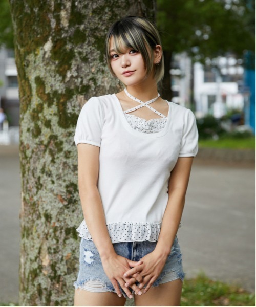 GORGE(ゴージ)の「《ホルターストラップ×ドットフリル》カットソー/韓国風×ガーリー/春夏/全3色(Tシャツ/カットソー・レディース・ブラック/オフホワイト/ライトブルー・F)」の15枚目の写真