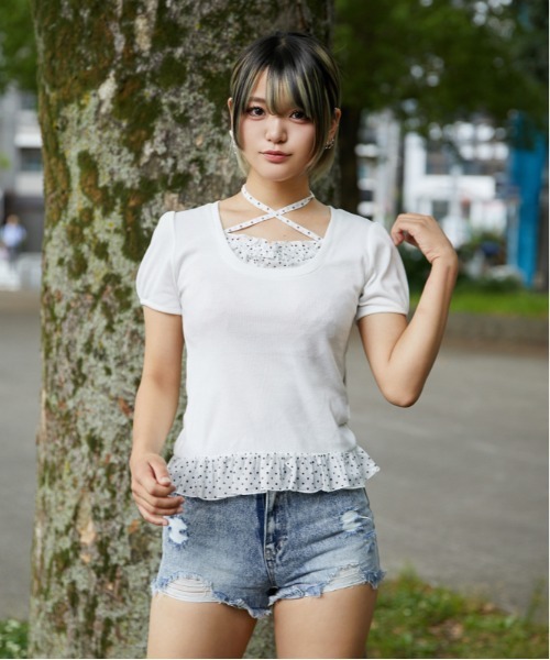 GORGE(ゴージ)の「《ホルターストラップ×ドットフリル》カットソー/韓国風×ガーリー/春夏/全3色(Tシャツ/カットソー・レディース・ブラック/オフホワイト/ライトブルー・F)」の16枚目の写真