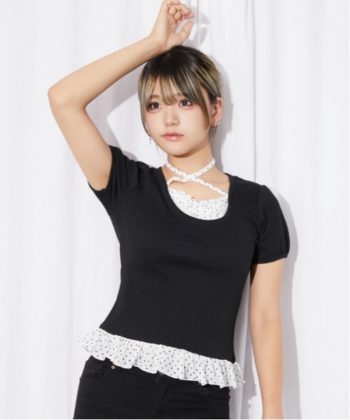GORGE(ゴージ)の「《ホルターストラップ×ドットフリル》カットソー/韓国風×ガーリー/春夏/全3色(Tシャツ/カットソー・レディース・ブラック/オフホワイト/ライトブルー・F)」の21枚目の写真