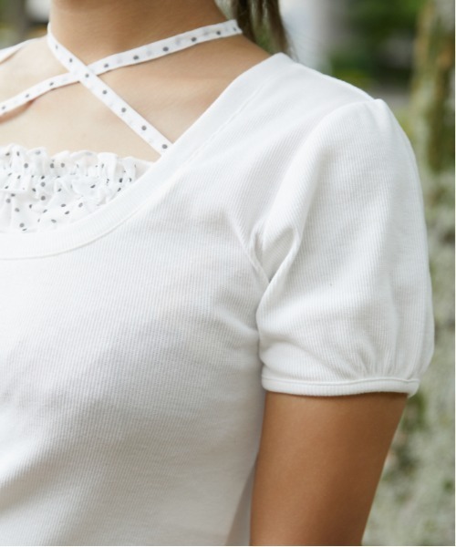 GORGE(ゴージ)の「《ホルターストラップ×ドットフリル》カットソー/韓国風×ガーリー/春夏/全3色(Tシャツ/カットソー・レディース・ブラック/オフホワイト/ライトブルー・F)」の6枚目の写真
