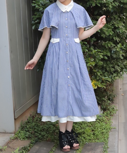 ケープ付きバイカラーワンピース（ワンピース）｜axes femme