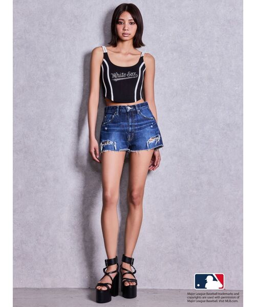 GYDA（ジェイダ）の「GYDA［MLB］bijou logo line ビスチェ【セットアップ着用可能】（タンクトップ・レディース・ブラック/オフホワイト/グレー/その他1・FREE）」の5枚目の写真