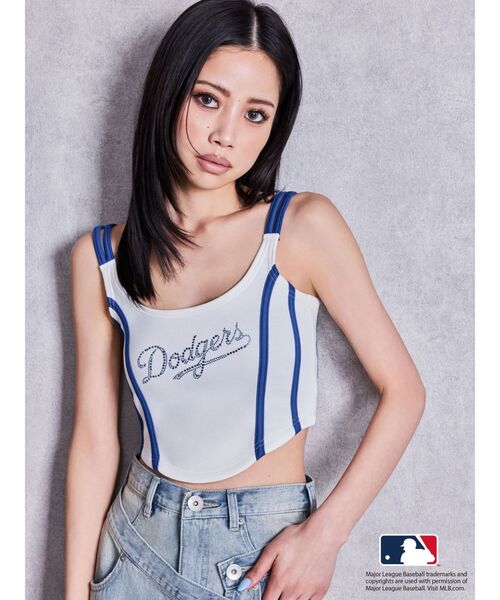 GYDA（ジェイダ）の「GYDA［MLB］bijou logo line ビスチェ【セットアップ着用可能】（タンクトップ・レディース・ブラック/オフホワイト/グレー/その他1・FREE）」の8枚目の写真
