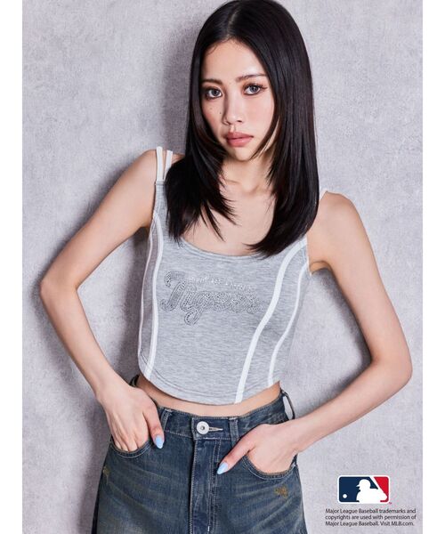 GYDA（ジェイダ）の「GYDA［MLB］bijou logo line ビスチェ（タンクトップ・レディース・ブラック/オフホワイト/グレー・FREE）」の8枚目の写真