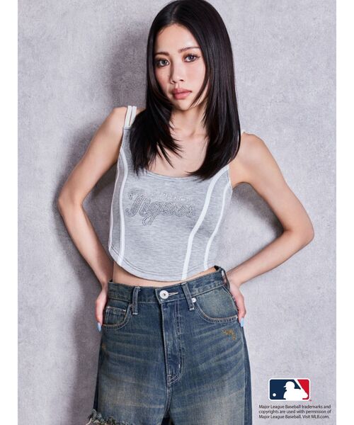 GYDA（ジェイダ）の「GYDA［MLB］bijou logo line ビスチェ（タンクトップ・レディース・ブラック/オフホワイト/グレー・FREE）」の10枚目の写真