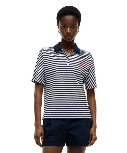 TOMMY HILFIGER(トミーヒルフィガー)の「バイカラーショートスリーブポロシャツ(ポロシャツ・レディース・マルチ/ネイビー・X-SMALL/MEDIUM/SMALL)」の1枚目の写真