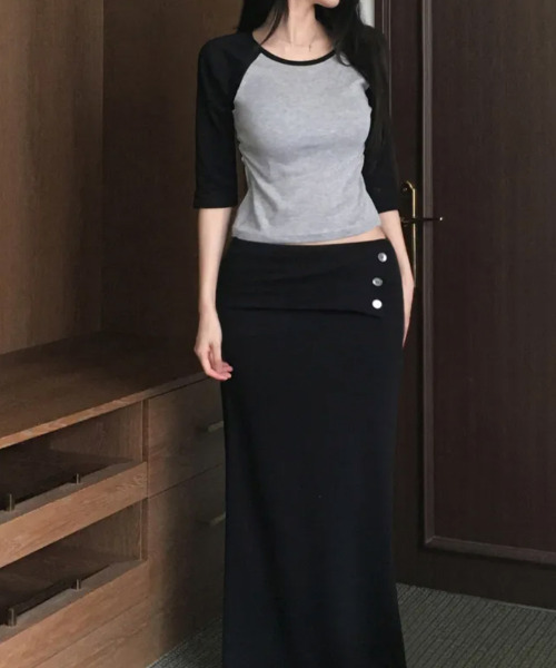 VIVID LADY(ビビッドレディー)の「サイドシャーリング ラグラン七分袖トップス(Tシャツ/カットソー・レディース・パープル/チャコールグレー/ピンク/ブラック・FREE)」の21枚目の写真