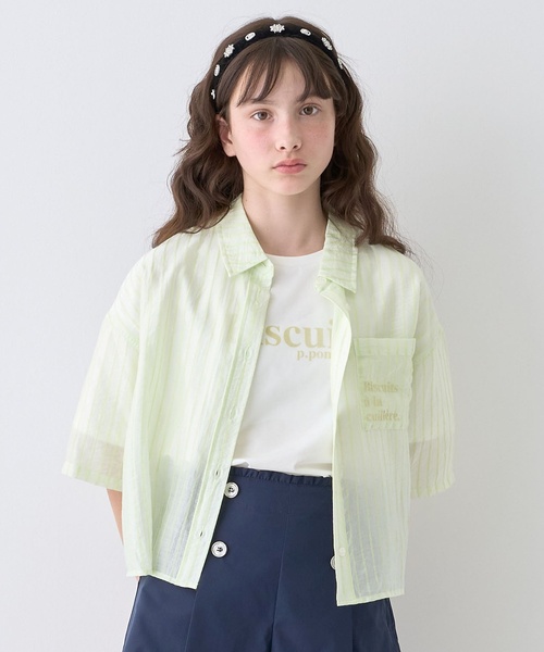 pom ponette junior(ポンポネットジュニア)の「半袖シアーシャツ×Tシャツセット(シャツ/ブラウス・キッズ・ホワイト/ブラック/ライトグリーン・L:160cm/M:150cm/S:140cm)」の3枚目の写真