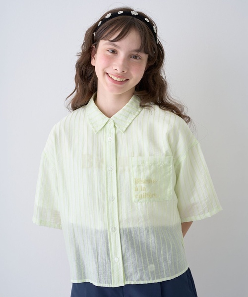 pom ponette junior(ポンポネットジュニア)の「半袖シアーシャツ×Tシャツセット(シャツ/ブラウス・キッズ・ホワイト/ブラック/ライトグリーン・L:160cm/M:150cm/S:140cm)」の4枚目の写真