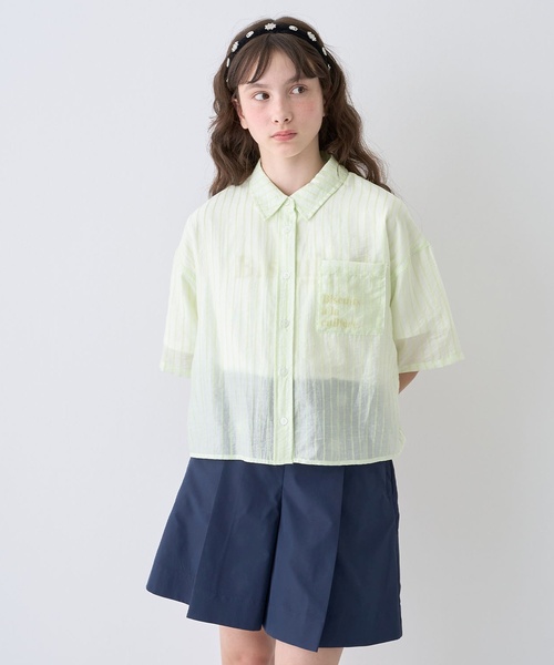 pom ponette junior(ポンポネットジュニア)の「半袖シアーシャツ×Tシャツセット(シャツ/ブラウス・キッズ・ホワイト/ブラック/ライトグリーン・L:160cm/M:150cm/S:140cm)」の5枚目の写真