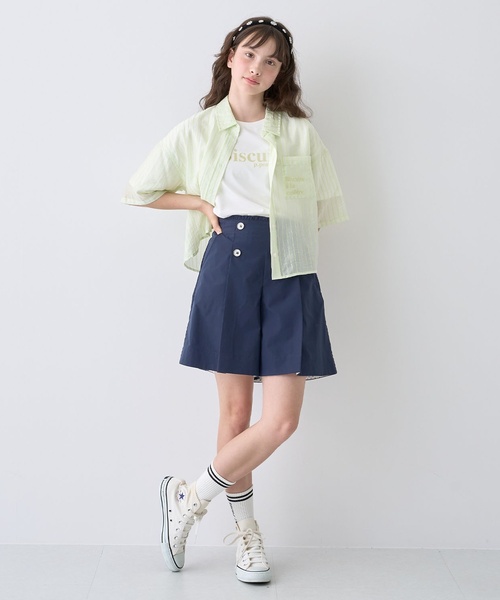 pom ponette junior(ポンポネットジュニア)の「半袖シアーシャツ×Tシャツセット(シャツ/ブラウス・キッズ・ホワイト/ブラック/ライトグリーン・L:160cm/M:150cm/S:140cm)」の7枚目の写真