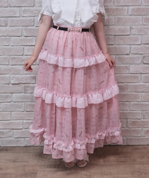axes femme POETIQUE（アクシーズファムポエティック）の「リボン柄シアーチェックＳＫ（スカート・レディース・ピンク/オレンジ/ブルー・MEDIUM）」の2枚目の写真