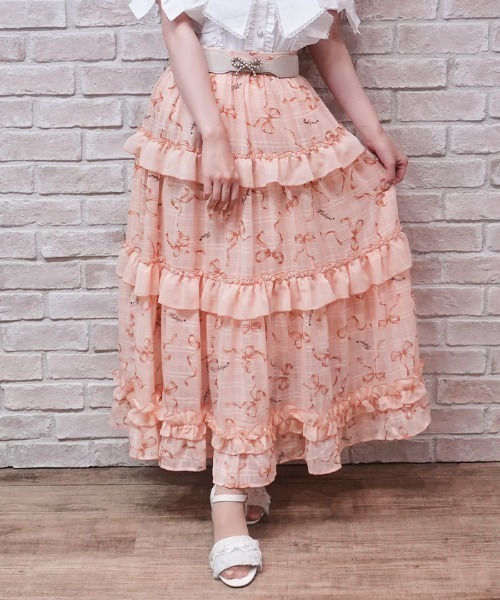 axes femme POETIQUE（アクシーズファムポエティック）の「リボン柄シアーチェックＳＫ（スカート・レディース・ピンク/オレンジ/ブルー・MEDIUM）」の3枚目の写真