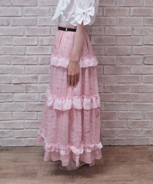 axes femme POETIQUE（アクシーズファムポエティック）の「リボン柄シアーチェックＳＫ（スカート・レディース・ピンク/オレンジ/ブルー・MEDIUM）」の5枚目の写真