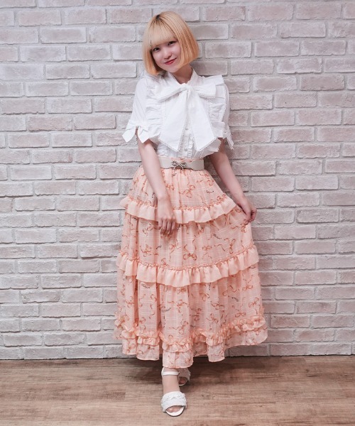 axes femme POETIQUE（アクシーズファムポエティック）の「リボン柄シアーチェックＳＫ（スカート・レディース・ピンク/オレンジ/ブルー・MEDIUM）」の14枚目の写真