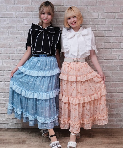 axes femme POETIQUE（アクシーズファムポエティック）の「リボン柄シアーチェックＳＫ（スカート・レディース・ピンク/オレンジ/ブルー・MEDIUM）」の15枚目の写真