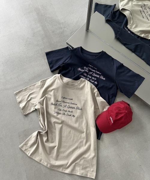 semplice(センプリチェ)の「ロゴプリント半袖 T シャツ(Tシャツ/カットソー・レディース・キャメル/ネイビー・F)」の14枚目の写真