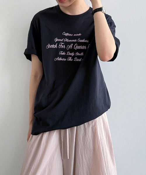 semplice(センプリチェ)の「ロゴプリント半袖 T シャツ(Tシャツ/カットソー・レディース・キャメル/ネイビー・F)」の8枚目の写真