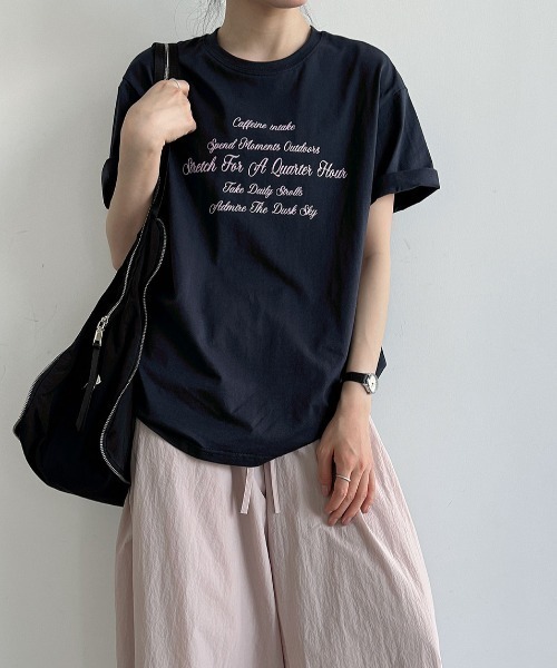 semplice(センプリチェ)の「ロゴプリント半袖 T シャツ(Tシャツ/カットソー・レディース・キャメル/ネイビー・F)」の9枚目の写真