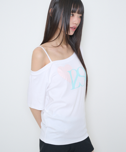ILLIGO(イリゴ)の「129 ハートスナップワンショルダーティーシャツ ホワイトピンク(Tシャツ/カットソー・レディース・その他・OS)」の3枚目の写真