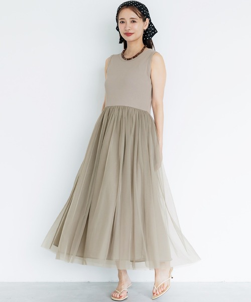 coca(coca)(コカ)の「チュールドッキングキャミワンピース(ワンピース・レディース・ブラック/ベージュ・L/M)」の1枚目の写真