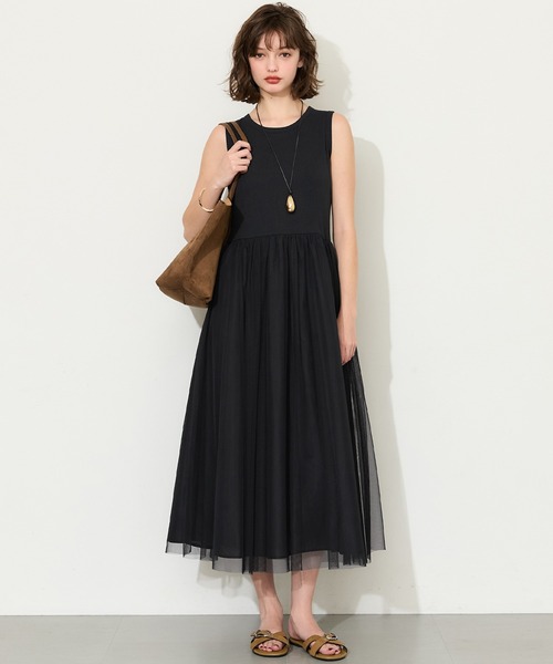 coca(coca)(コカ)の「チュールドッキングキャミワンピース(ワンピース・レディース・ブラック/ベージュ・L/M)」の2枚目の写真