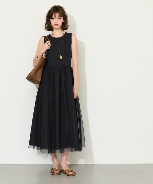 coca(coca)(コカ)の「チュールドッキングキャミワンピース(ワンピース・レディース・ブラック/ベージュ・L/M)」の3枚目の写真